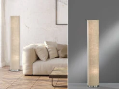 Fischer & Honsel Stehleuchte THOR Mit Lampenschirm Zylinder Leinen Beige, 110cm Klein