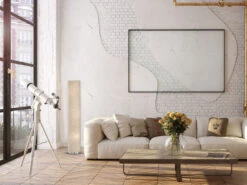 Fischer & Honsel Stehleuchte THOR Mit Lampenschirm Zylinder Leinen Beige, 110cm Klein -Globo Store stehleuchte thor mit lampenschirm zylinder leinen 1 5