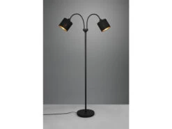 Reality Leuchten Stehleuchte TOMMY 2 Flammig Metall, Stoffschirm Schwarz Gold, Höhe 130cm -Globo Store stehleuchte tommy 2 flammig metall stoffschirm sch 2