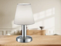 Trio Leuchten Tischlampe MATS II Stoff Lampenschirm Weiß Mit Touchfunktion EIN/AUS 24 Cm