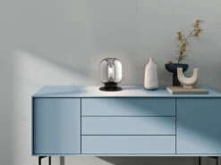 Fischer & Honsel Tischlampe REGI Industrial Mit Glaskugel Rauchglas - Höhe 23cm -Globo Store tischlampe regi industrial mit glaskugel rauchglas 12