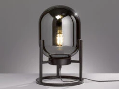 Fischer & Honsel Tischlampe REGI Industrial Mit Glaskugel Rauchglas - Höhe 34cm -Globo Store tischlampe regi industrial mit glaskugel rauchglas 2