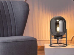 Fischer & Honsel Tischlampe REGI Industrial Mit Glaskugel Rauchglas - Höhe 34cm