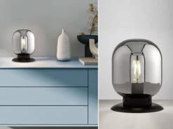 Fischer & Honsel Tischlampe REGI Industrial Mit Glaskugel Rauchglas - Höhe 23cm