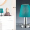 MeineWunschleuchte Tischlampe Stoff Lampenschirm Türkis Mit Touchfunktion LED Dimmbar 24 Cm