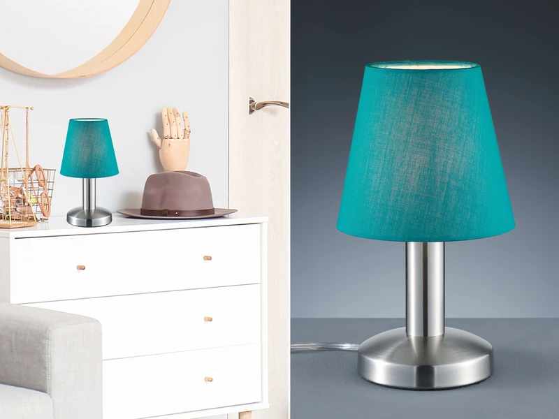 MeineWunschleuchte Tischlampe Stoff Lampenschirm Türkis Mit Touchfunktion LED Dimmbar 24 Cm 1 MeineWunschleuchte Tischlampe Stoff Lampenschirm Türkis Mit Touchfunktion LED Dimmbar 24 Cm