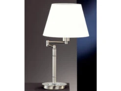 Fischer & Honsel Tischlampe WIESBADEN Silber Mit Lampenschirm Stoff Weiß Verstellbar