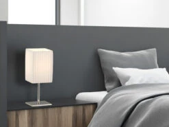 Globo Tischleuchte BAILEY Silber Chrom Mit Plissee Stoffschirm Weiß, Höhe 26cm 11 Globo Tischleuchte BAILEY Silber Chrom Mit Plissee Stoffschirm Weiß, Höhe 26cm -Globo Store tischleuchte bailey silber chrom mit plissee stoff 4