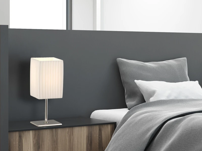 Globo Tischleuchte BAILEY Silber Chrom Mit Plissee Stoffschirm Weiß, Höhe 26cm 5 Globo Tischleuchte BAILEY Silber Chrom Mit Plissee Stoffschirm Weiß, Höhe 26cm – Bild 5