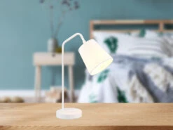 Reality Leuchten Tischleuchte BUDDY Spot Schwenkbar, Aus Metall & Stoffschirm In Weiß, Höhe 45cm -Globo Store tischleuchte buddy spot schwenkbar aus metall stof 2