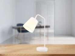 Reality Leuchten Tischleuchte BUDDY Spot Schwenkbar, Aus Metall & Stoffschirm In Weiß, Höhe 45cm -Globo Store tischleuchte buddy spot schwenkbar aus metall stof 6