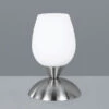 Reality Leuchten Tischleuchte CUP II, Glasschirm Weiß Sockel Silber - Touchfunktion, Ø12cm