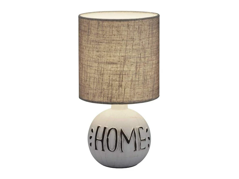 Reality Leuchten Tischleuchte ESNA Keramik-Sockel Mit Dem Schriftzug HOME Stoffschirm In Braun 2 Reality Leuchten Tischleuchte ESNA Keramik-Sockel Mit Dem Schriftzug HOME Stoffschirm In Braun – Bild 2