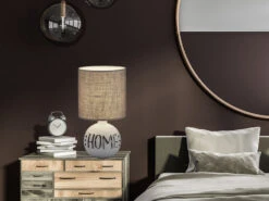 Reality Leuchten Tischleuchte ESNA Keramik-Sockel Mit Dem Schriftzug HOME Stoffschirm In Braun