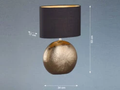 Fischer & Honsel Tischleuchte FORO, Keramikfuß Bronze Antik & Stoffschirm Schwarz Gold, 53cm Groß -Globo Store tischleuchte foro keramikfuss bronze antik stoffsc 3