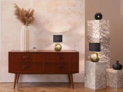 Fischer & Honsel Tischleuchte FORO, Keramikfuß Bronze Antik & Stoffschirm Schwarz Gold, 53cm Groß -Globo Store tischleuchte foro keramikfuss bronze antik stoffsc 6