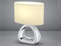 Reality Leuchten Tischleuchte GIZEH 1 Flammig Keramik Silberfarbig Stoffschirm Weiß Höhe 34cm