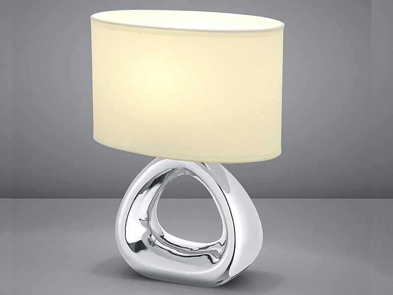 Reality Leuchten Tischleuchte GIZEH 1 Flammig Keramik Silberfarbig Stoffschirm Weiß Höhe 34cm 1 Reality Leuchten Tischleuchte GIZEH 1 Flammig Keramik Silberfarbig Stoffschirm Weiß Höhe 34cm