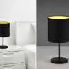 Reality Leuchten Tischleuchte JERRY 1 Flammig Metall Stoffschirm In Schwarz/Gold, 28cm Hoch
