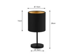Reality Leuchten Tischleuchte JERRY 1 Flammig Metall Stoffschirm In Schwarz/Gold, 28cm Hoch -Globo Store tischleuchte jerry 1 flammig metall stoffschirm in 3