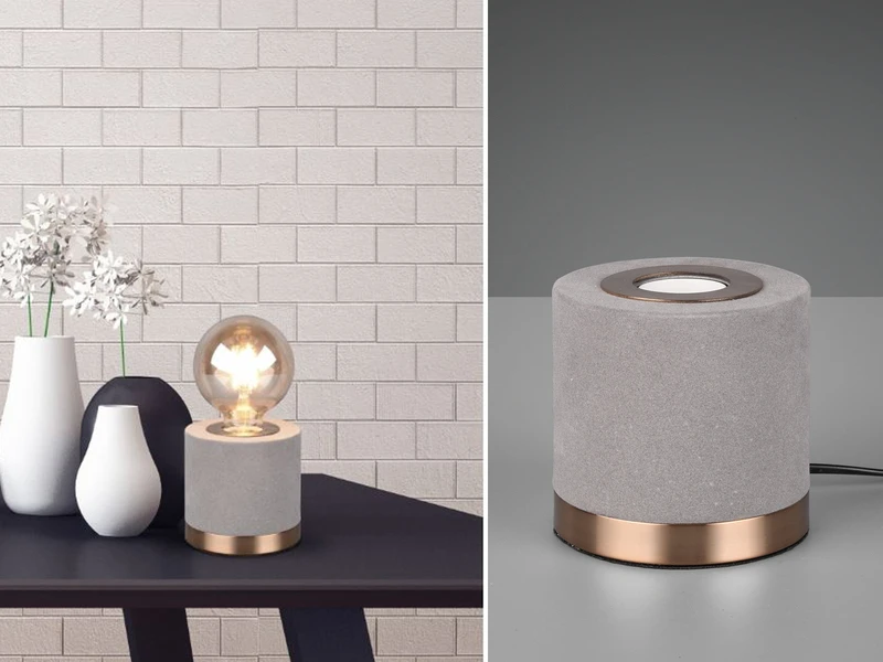 Reality Leuchten Tischleuchte JUDY Samt Grau/Messing Retro Style - Ø 11cm, Höhe 11cm 1 Reality Leuchten Tischleuchte JUDY Samt Grau/Messing Retro Style - Ø 11cm, Höhe 11cm