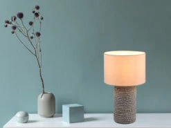 Reality Leuchten Tischleuchte MALA Keramik Mit Stoffschirm In Beige Ø22cm Höhe 38cm