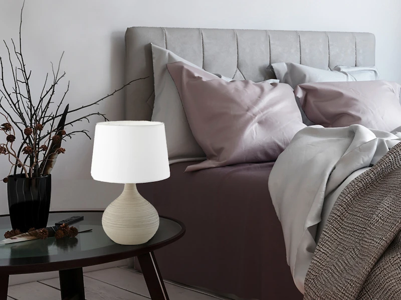 Reality Leuchten Tischleuchte MARTIN Keramik Cappucino Mit Stoffschirm Weiß, Höhe 29cm 2 Reality Leuchten Tischleuchte MARTIN Keramik Cappucino Mit Stoffschirm Weiß, Höhe 29cm – Bild 2