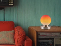 Reality Leuchten Tischleuchte PRINZ II, Glasschirm Orange Sockel Silber - Touchfunktion, Ø12cm