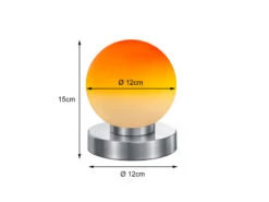 Reality Leuchten Tischleuchte PRINZ II, Glasschirm Orange Sockel Silber - Touchfunktion, Ø12cm -Globo Store tischleuchte prinz ii glasschirm orange sockel sil 3
