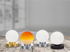 Reality Leuchten Tischleuchte PRINZ II, Glasschirm Orange Sockel Silber - Touchfunktion, Ø12cm -Globo Store tischleuchte prinz ii glasschirm orange sockel sil 5