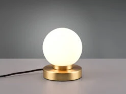 Reality Leuchten Tischleuchte PRINZ II, Glasschirm Weiß Sockel Messing - Touchfunktion, Ø12cm -Globo Store tischleuchte prinz ii glasschirm weiss sockel mess 2