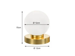 Reality Leuchten Tischleuchte PRINZ II, Glasschirm Weiß Sockel Messing - Touchfunktion, Ø12cm -Globo Store tischleuchte prinz ii glasschirm weiss sockel mess 3