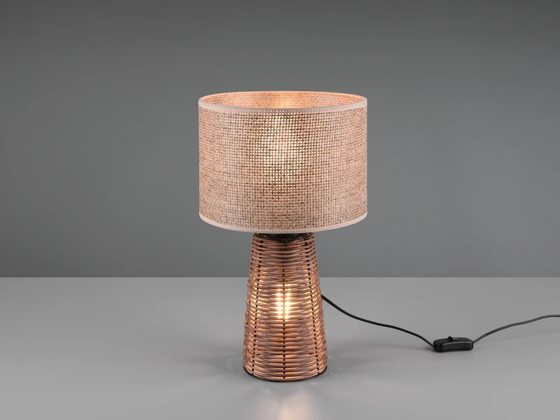 Reality Leuchten Tischleuchte STRAW Rattanfuß & Drahtgeflecht Lampenschirm Braun, 40cm 3 Reality Leuchten Tischleuchte STRAW Rattanfuß & Drahtgeflecht Lampenschirm Braun, 40cm – Bild 3