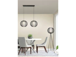 Trio Leuchten Tripod Stehlampe FILO Metall Gitterschirm Schwarz Mit Glas Weiß 150cm -Globo Store tripod stehlampe filo metall gitterschirm schwarz 1 6