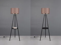 Reality Leuchten Tripod Stehleuchte COLETTE Mit Stoffschirm In Taupe/Gold & Ablagetisch, H 152cm -Globo Store tripod stehleuchte colette mit stoffschirm in taup 4