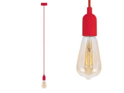 Vellight Universal Schnurpendel Textil Rot Mit E27 Filament LED, Kabel 140cm