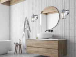 KICHLER Wandlaterne ASHLAND BAY In Chrom Für Badezimmer & Wohnraum, Höhe 21cm -Globo Store wandlaterne ashland bay in chrom fuer badezimmer w 3