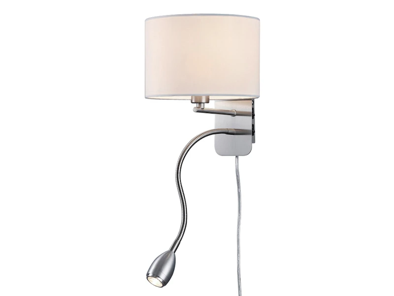 Trio Leuchten Wandleuchte HOTEL Mit LED Leselampe & Stecker, Stoffschirm Weiß Ø20cm 2 Trio Leuchten Wandleuchte HOTEL Mit LED Leselampe & Stecker, Stoffschirm Weiß Ø20cm – Bild 2