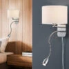 Trio Leuchten Wandleuchte HOTEL Mit LED Leselampe & Stecker, Stoffschirm Weiß Ø20cm