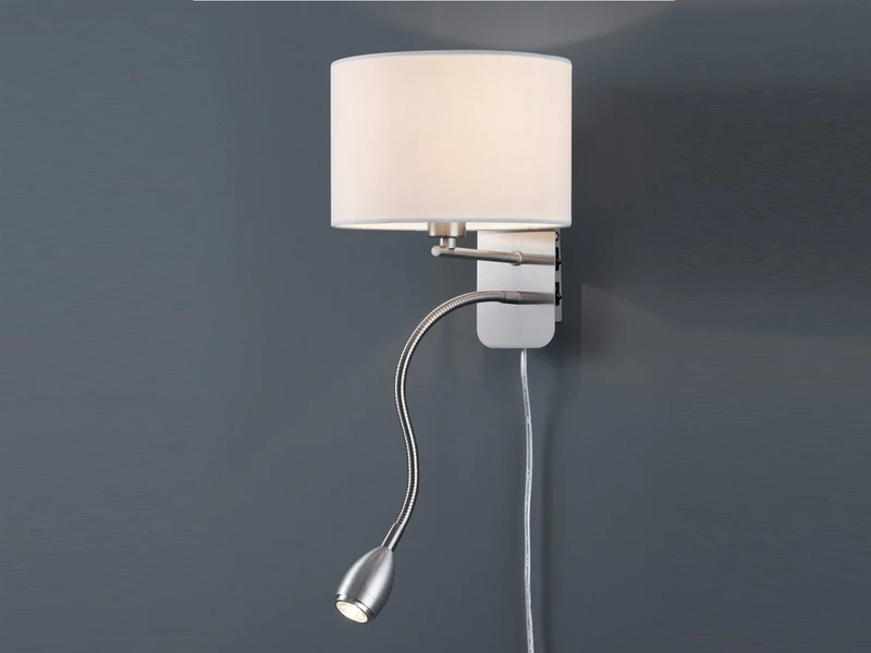 Trio Leuchten Wandleuchte HOTEL Mit LED Leselampe & Stecker, Stoffschirm Weiß Ø20cm 3 Trio Leuchten Wandleuchte HOTEL Mit LED Leselampe & Stecker, Stoffschirm Weiß Ø20cm – Bild 3
