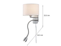 Trio Leuchten Wandleuchte HOTEL Mit LED Leselampe & Stecker, Stoffschirm Weiß Ø20cm 11 Trio Leuchten Wandleuchte HOTEL Mit LED Leselampe & Stecker, Stoffschirm Weiß Ø20cm -Globo Store wandleuchte hotel mit led leselampe stecker stoffs 3