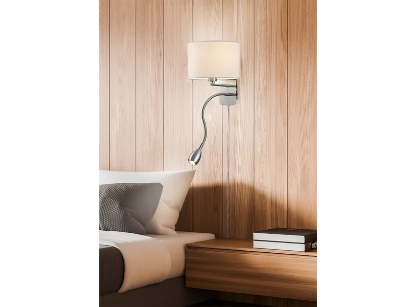 Trio Leuchten Wandleuchte HOTEL Mit LED Leselampe & Stecker, Stoffschirm Weiß Ø20cm 5 Trio Leuchten Wandleuchte HOTEL Mit LED Leselampe & Stecker, Stoffschirm Weiß Ø20cm – Bild 5