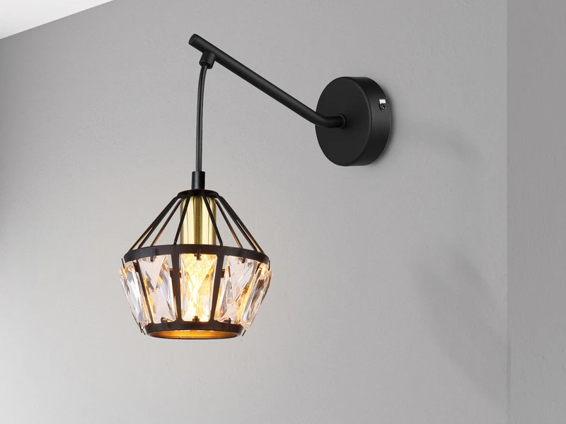 Globo Wandleuchte LOIS Mit Glaskristallen Metall Schwarz Gold, Höhe 25cm 4 Globo Wandleuchte LOIS Mit Glaskristallen Metall Schwarz Gold, Höhe 25cm – Bild 4