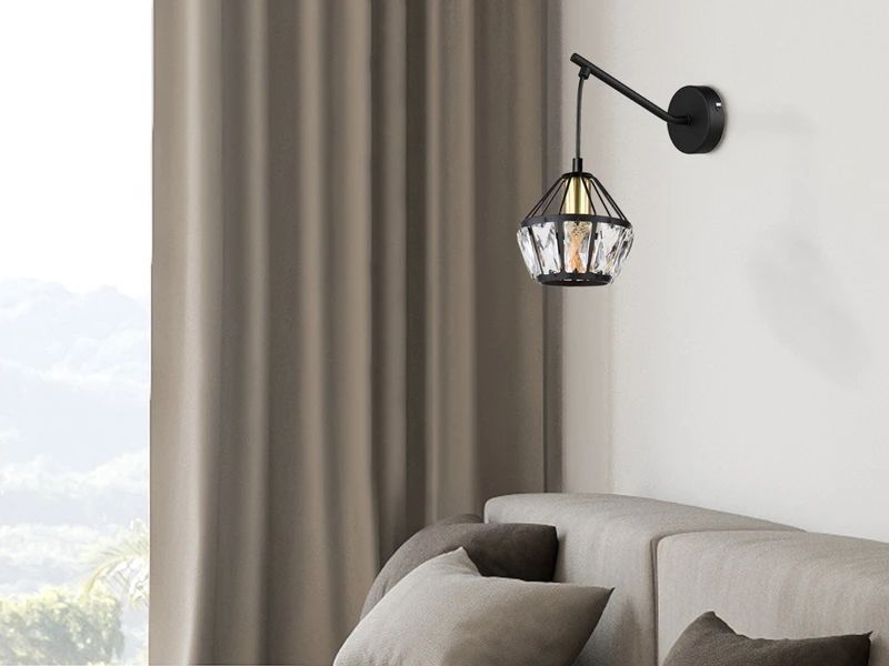 Globo Wandleuchte LOIS Mit Glaskristallen Metall Schwarz Gold, Höhe 25cm 7 Globo Wandleuchte LOIS Mit Glaskristallen Metall Schwarz Gold, Höhe 25cm – Bild 7