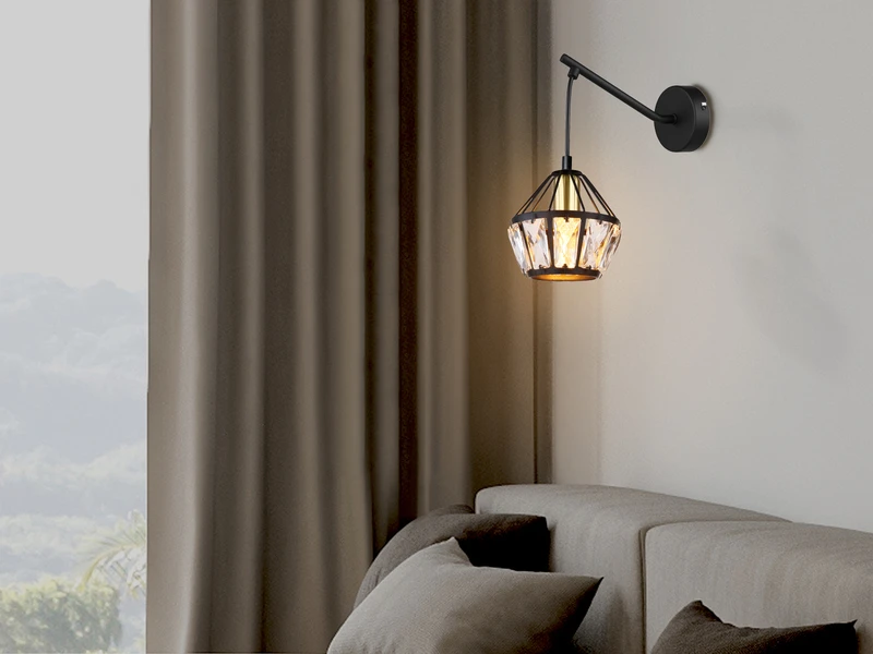 Globo Wandleuchte LOIS Mit Glaskristallen Metall Schwarz Gold, Höhe 25cm 8 Globo Wandleuchte LOIS Mit Glaskristallen Metall Schwarz Gold, Höhe 25cm – Bild 8