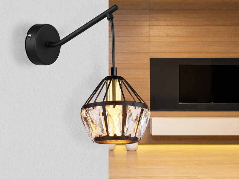 Globo Wandleuchte LOIS Mit Glaskristallen Metall Schwarz Gold, Höhe 25cm 9 Globo Wandleuchte LOIS Mit Glaskristallen Metall Schwarz Gold, Höhe 25cm – Bild 9