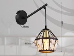 Globo Wandleuchte LOIS Mit Glaskristallen Metall Schwarz Gold, Höhe 25cm 21 Globo Wandleuchte LOIS Mit Glaskristallen Metall Schwarz Gold, Höhe 25cm -Globo Store wandleuchte lois mit glaskristallen metall schwarz 9