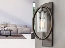 FEISS Wandleuchte MARLENA Aus Massivem Stahl In Bronze Mit Glas, Höhe 45,7cm -Globo Store wandleuchte marlena aus massivem stahl in bronze m 4