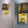 Trio Leuchten Wandleuchte MARRIOT Gold Mit Schwenkbarem Leselicht & Stoffschirm Rund Schwarz