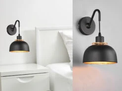 Reality Leuchten Wandleuchte PUNCH Mit Schalter Metall Schwarz Gold Mit Drahtgeflecht Ø 18cm